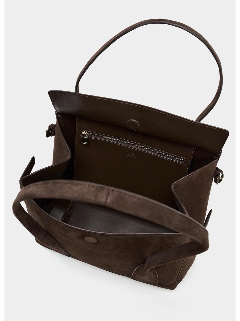 Zara Classic Dark Brown Suede Tote Bag - Women's Shoulder Bag - Picture 4 of 6